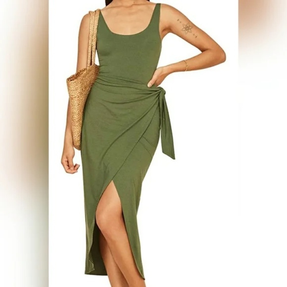 Reformation Elegant Green Sleeveless Wrap Dress Size XS